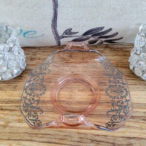 Vintage Pink Glass Silver Overlay Folded Bon Bon Candy Dish